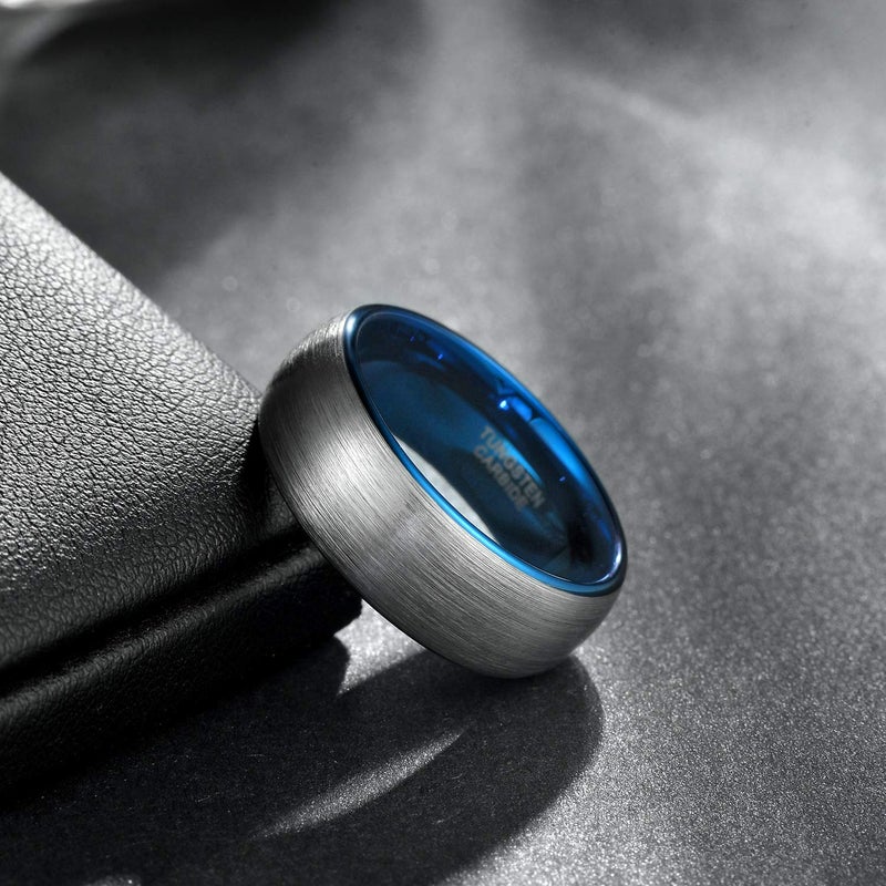 TRUMIUM 8mm Tungsten Carbide Wedding Ring Band for Him and Her Silver Blue Two Tone Brushed Comfort Fit Size 11 - Image 2